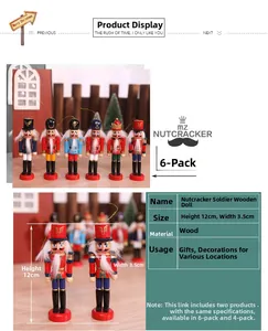 Detailed size chart for 6-piece 12cm wooden Nutcracker soldier set for Christmas tree decor