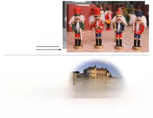 Detailed set of 4 handmade wooden nutcracker soldier ornaments for Christmas tree decoration