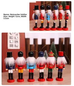 Set of 6 wooden Nutcracker ornaments, 12cm tall, featuring festive guard designs for Christmas