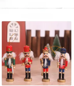 Set of four wooden Nutcracker soldier ornaments with swords and scepters for Christmas trees