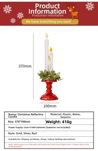 Detailansicht der 370mm goldenen Weihnachtskerze mit rotem Sockel und Kiefernnadeln