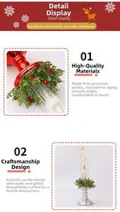 Makro-Detail der Weihnachts-LED-Kerze mit silbernem Sockel, Glitzerwasser und Beeren