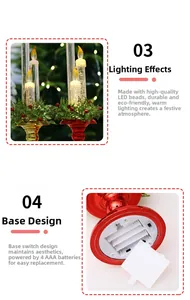 LED-Weihnachtskerzenständer mit roten Beeren und festlicher grüner Kranzdekoration im Detail