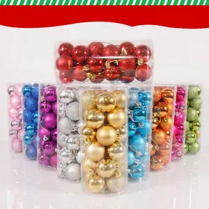 Colorful Christmas tree ball set with shiny matte and glitter finishes in clear tube pack