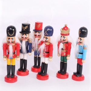 Set of 6 traditional wooden nutcracker soldier puppets for Christmas tree hanging decor