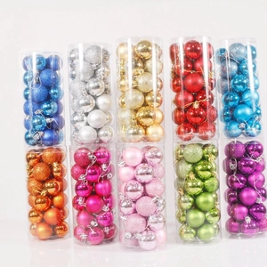 Set of 24 assorted colorful Christmas baubles in glossy, matte, and glitter finishes