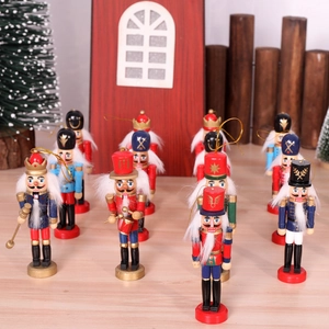 Set of handcrafted wooden Nutcracker soldier ornaments for Christmas tree hanging decor