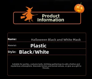 Detail of Halloween B&W plastic mask in black and white styles for party use