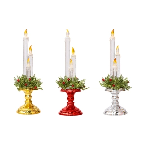 LED Weihnachts-Kerzensets in Gold, Rot und Silber mit Tannennadeln und Beeren-Dekor