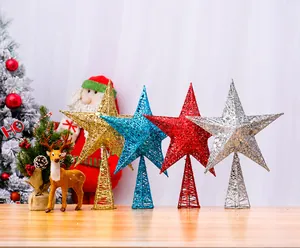 Cimes de sapin en forme d'étoile scintillante en or, bleu, rouge et argent pour Noël