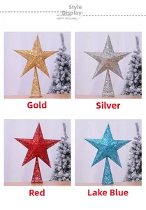 Cimes de sapin étoile en or, argent, rouge et bleu avec finition pailletée