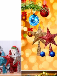Détail de cimiers d'étoiles scintillantes et d'ornements pour décoration de Noël