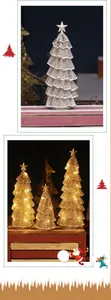 Close-up of golden iron mesh Christmas tree with LED lights and glitter star topper