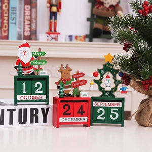 Christmas Wooden Perpetual Calendar Santa Claus Reindeer Snowman Countdown Block Calendar Home Office Tabletop Decoration