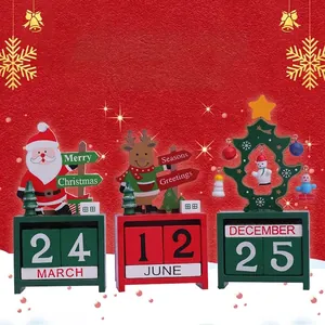 Wooden Christmas countdown calendar featuring Santa, Reindeer and Xmas Tree blocks