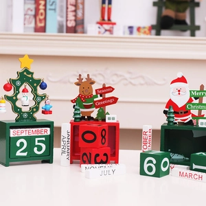 Wooden Christmas countdown calendar set with Santa and Reindeer for home holiday decor