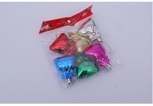 Set of six assorted colorful electroplated Christmas ornaments with golden hanging strings