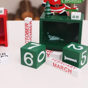 Christmas wooden countdown calendar with Santa Claus and tree decor for festive desk displays