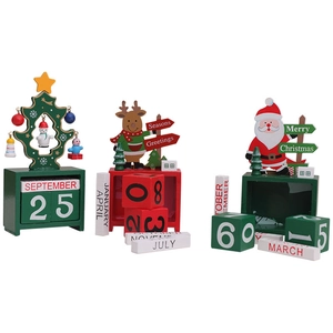 Handcrafted Christmas countdown wooden calendar set with Santa and reindeer motifs