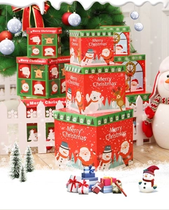 Three-piece Christmas gift box set with cartoon Santa and reindeer holiday motifs