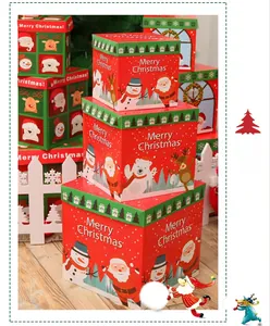 Three-piece stackable Christmas gift boxes with festive Santa and snowman illustrations