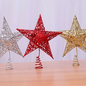 Sparkling iron star Christmas tree toppers in gold, silver, and red with sequin finish