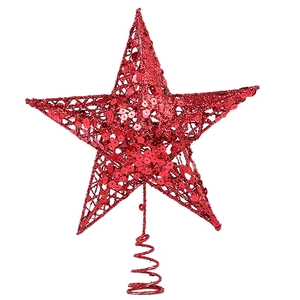 Sparkling red iron star tree topper with glitter finish and spiral base for Christmas