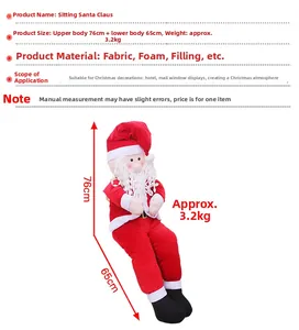 Detail showing sitting Santa Claus dimensions, 76cm top and 65cm bottom part measurement