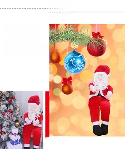 Detailed view of Sitting Santa Claus plush figurine in red velvet suit for holiday decor
