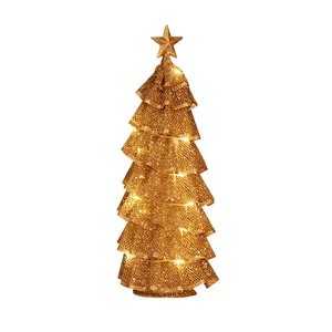 Golden iron mesh Christmas tree lamp with LED lights and top star for desktop decor