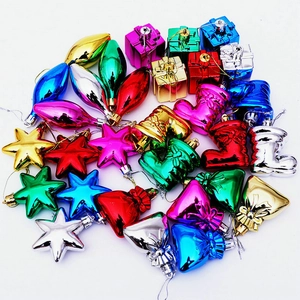 Electroplated Plastic Christmas Tree Ornaments Metallic Star Gift Box Boot Droplet Holiday Tree Hanging Decorations