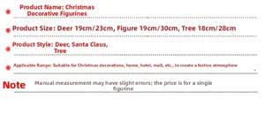 Especificaciones de tamaño detalladas para adornos de mesa de mini árbol y Papá Noel