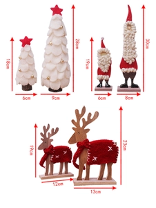 Dimensiones detalladas de los mini árboles de Navidad de fieltro y figuras de Papá Noel