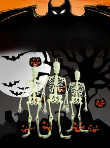 Three-piece set of fluorescent Halloween skeleton hangers with glow-in-the-dark plastic finish