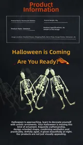 Close-up of a 40g fluorescent Halloween skeleton hanging prop for party decoration