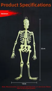 Detail view of a 32cm fluorescent green skeleton prop for Halloween party decorations
