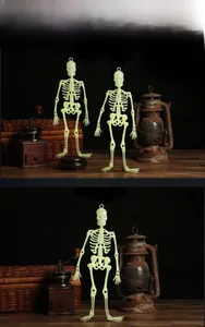 Close-up of 32cm luminous Halloween skeleton figures with glowing texture and hanging hooks
