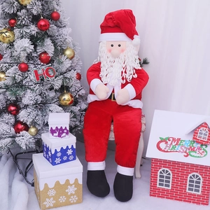 Large Santa Claus plush doll with red hat and golden buckle for Christmas decor
