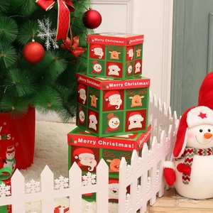 Three-piece Christmas gift box set with cartoon Santa and reindeer for festive home decor