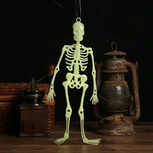 Luminous 32cm Halloween skeleton prop hanging in a vintage festive setting