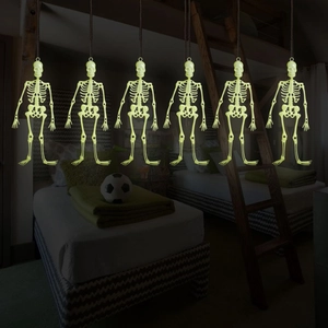 Set of 6 glowing 32cm Halloween skeleton hanging decorations for party props