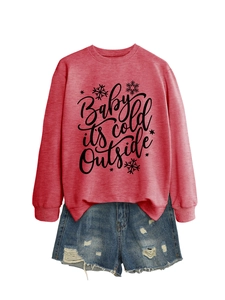 Conjunto de sudadera roja con copos de nieve y pantalones cortos vaqueros rotos planos