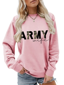 Sweat rose col rond avec slogan Army Wife et détails à motif de camouflage