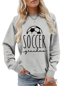 Detail of ribbed cuffs and high-quality screen print on Soccer Grandma grey sweatshirt
