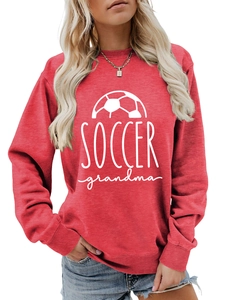 Detail of screen-printed Soccer Grandma logo on maroon cotton crewneck sweatshirt