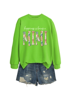 Piatto di felpa verde brillante con stampa floreale 'happiness is being a MIMI'