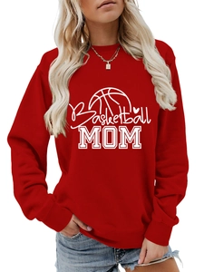 Detailed shot of red Basketball Mom sweatshirt showing quality cotton fabric and print
