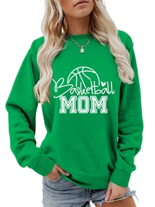 Detail of ribbed cuffs and hem on a green crewneck Basketball MOM sweatshirt