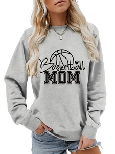 Detail of grey Basketball MOM sweatshirt showing cotton texture and ribbed cuffs