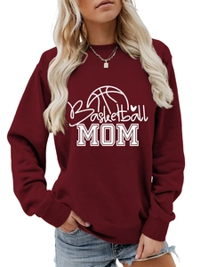 Detail of burgundy Basketball MOM sweatshirt showing ribbed cuffs and high-quality print